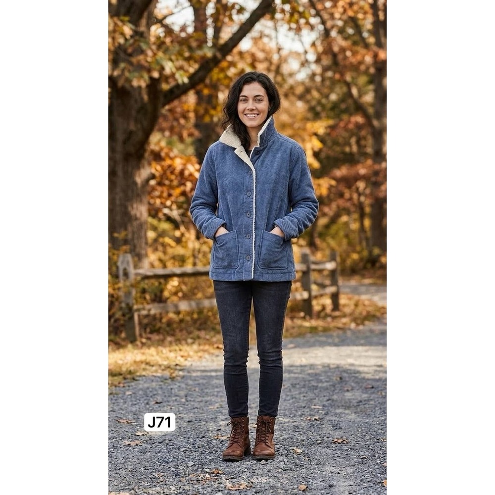 Boston Traders Women's Sherpa Lined Corduroy Jacket Trucker Style Size Smal Blue